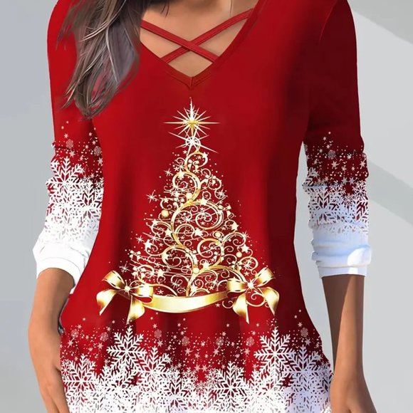 UP TO 50% OFF!! Christmas Tree Blouse Casual Tee Top - Picture 1 of 3